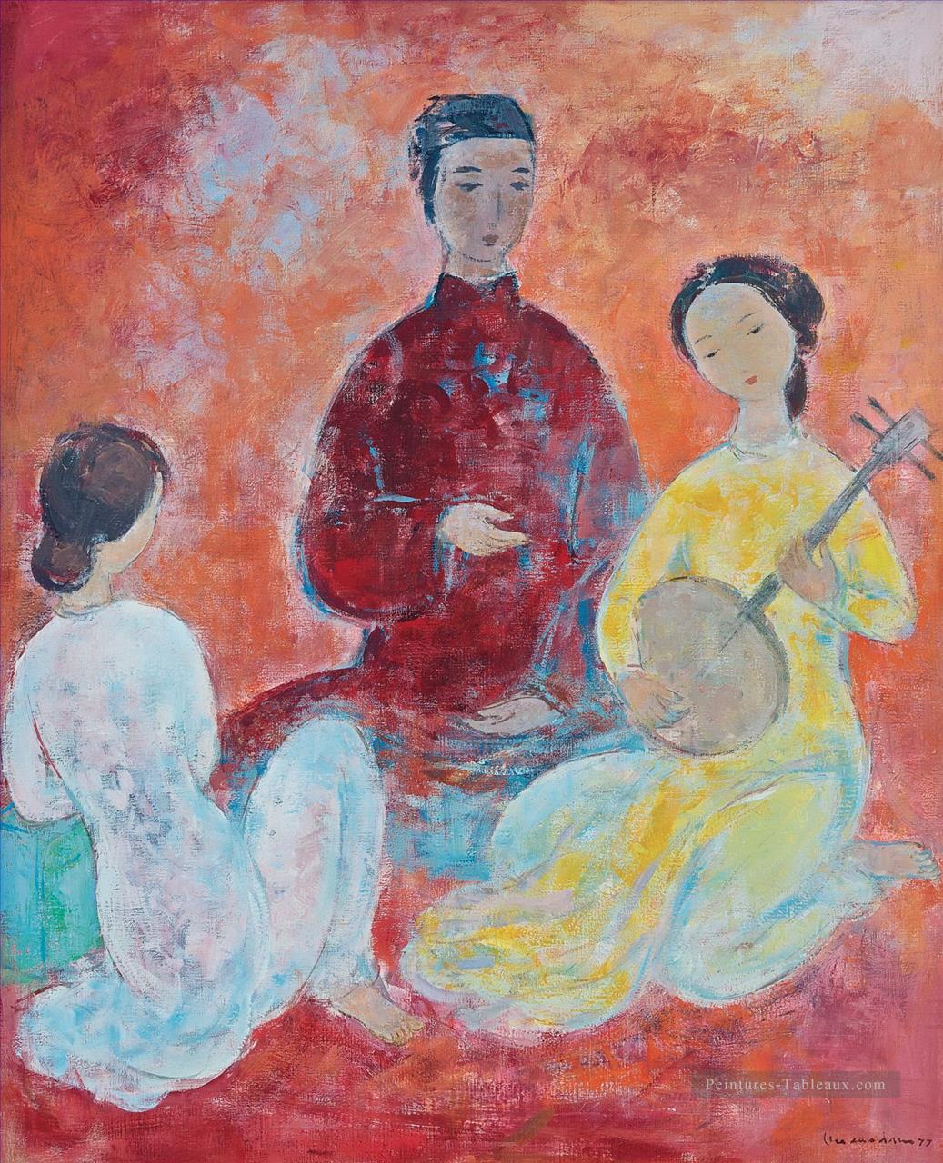 VCD Jouant Instrument Vietnamien Asiatique Peintures à l'huile